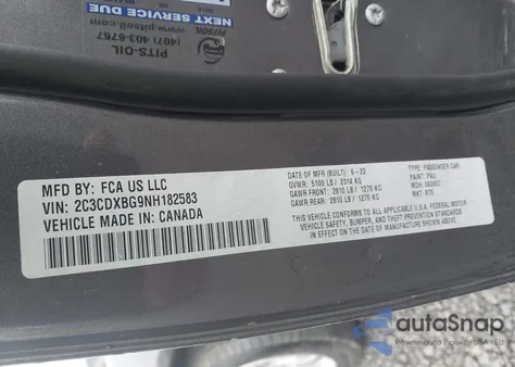 2022 Dodge Charger Sxt Rwd из США, поврежденный, VIN 2C3CDXBG9NH182583